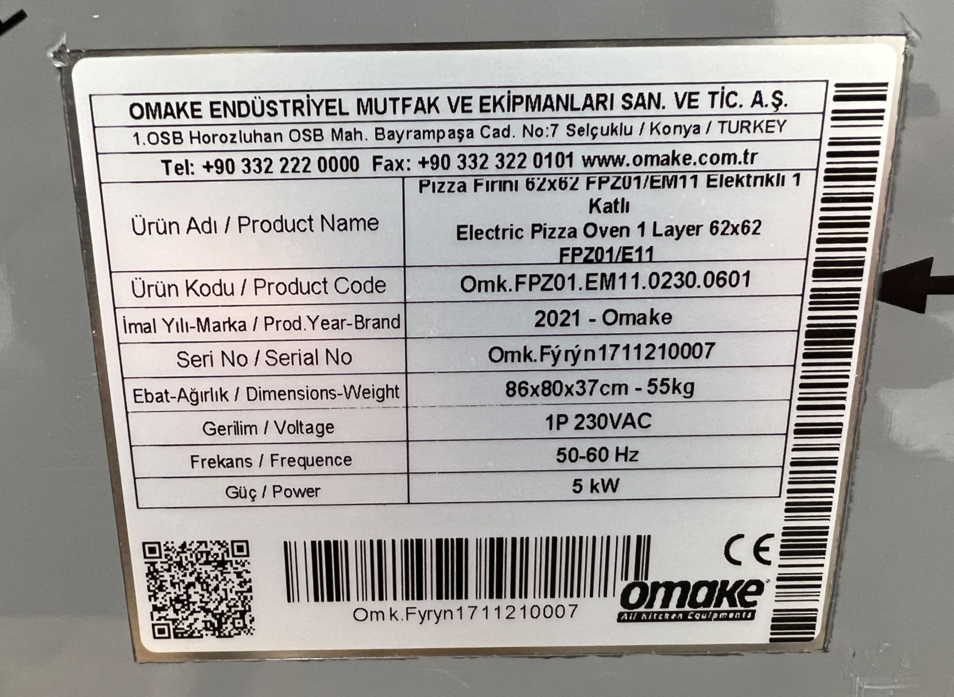 Omake FPZ01/EM11 stainless steel single drawer electric pizza oven - 240V - W 860 x D 800 x H 370mm - Image 7 of 9