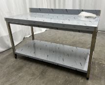 Stainless steel table with bottom shelf and upstand - W 1500 x D 700 x H 950mm