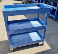 Luxor 3 tier blue plastic trolley - dimensions: 89 x 46 x 91cm