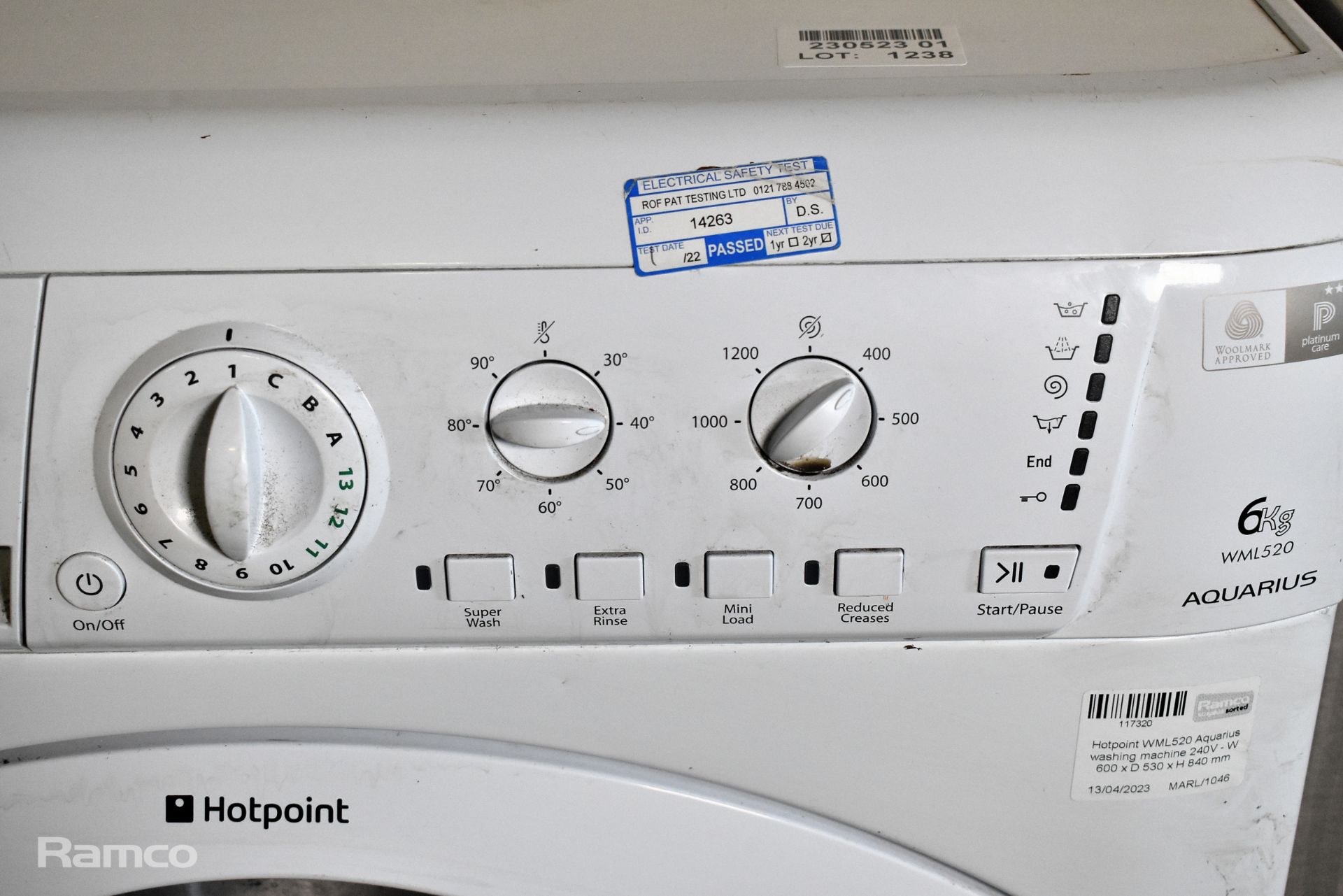 Hotpoint WML520 Aquarius washing machine 240V - W 600 x D 530 x H 840 mm - Image 5 of 5