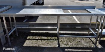 Stainless steel table with rectangular cut out - L 246 x W65 x H95cm