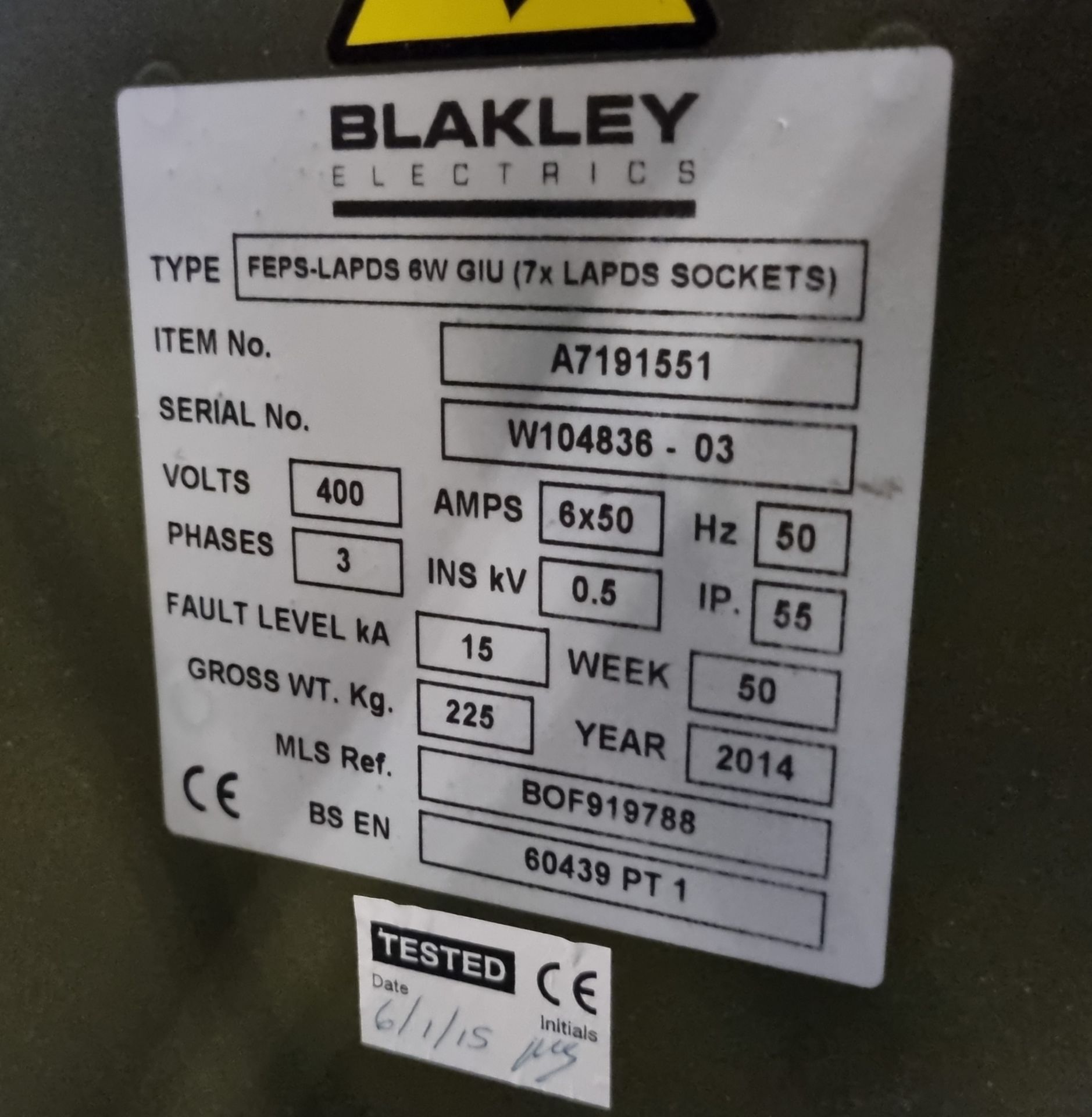 Blakely FEPS-LAPS 6W GIU 7xLAPDS Sockets - item number A7191551 - serial number W104836-03 - 400V - Image 7 of 7