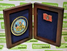 United States of America Ministry of the Army plaque and badge in wooden display case - in box