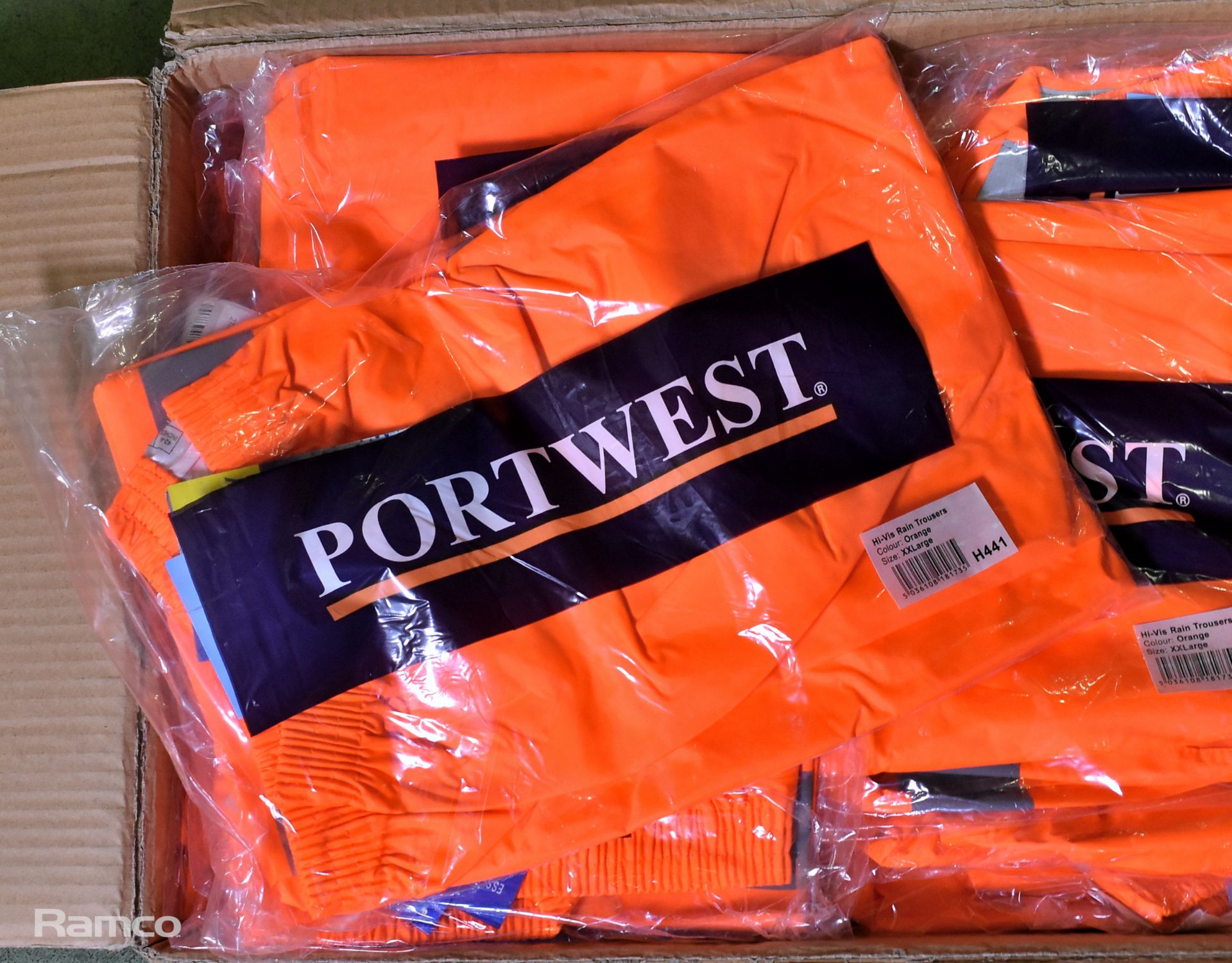 15x pairs of Portwest Hi-Vis orange rain trousers - XXLarge - Image 2 of 4