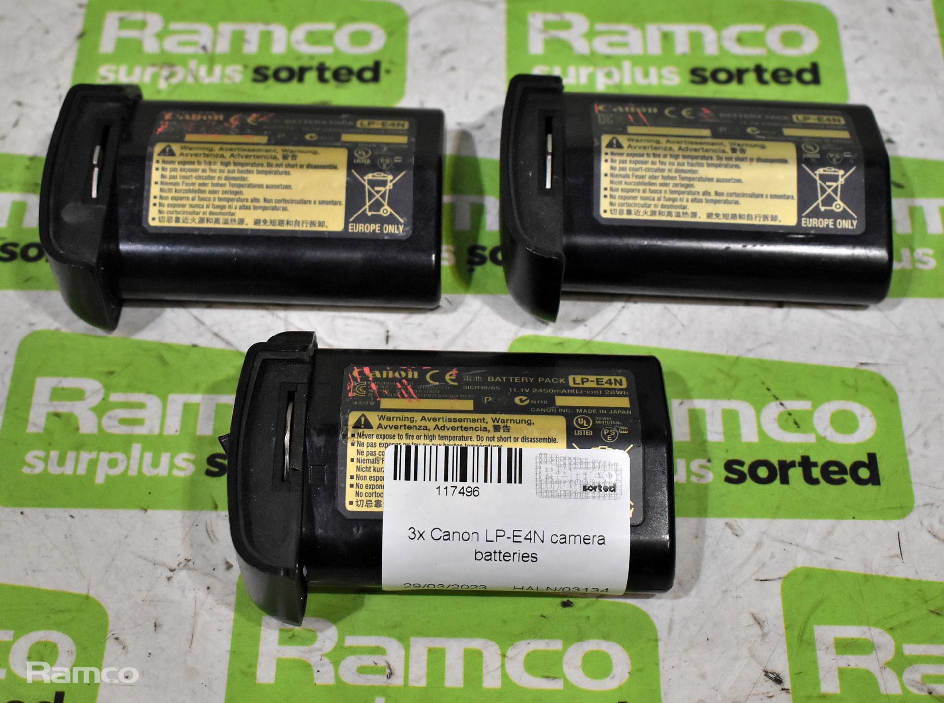 3x Canon LP-E4N camera batteries