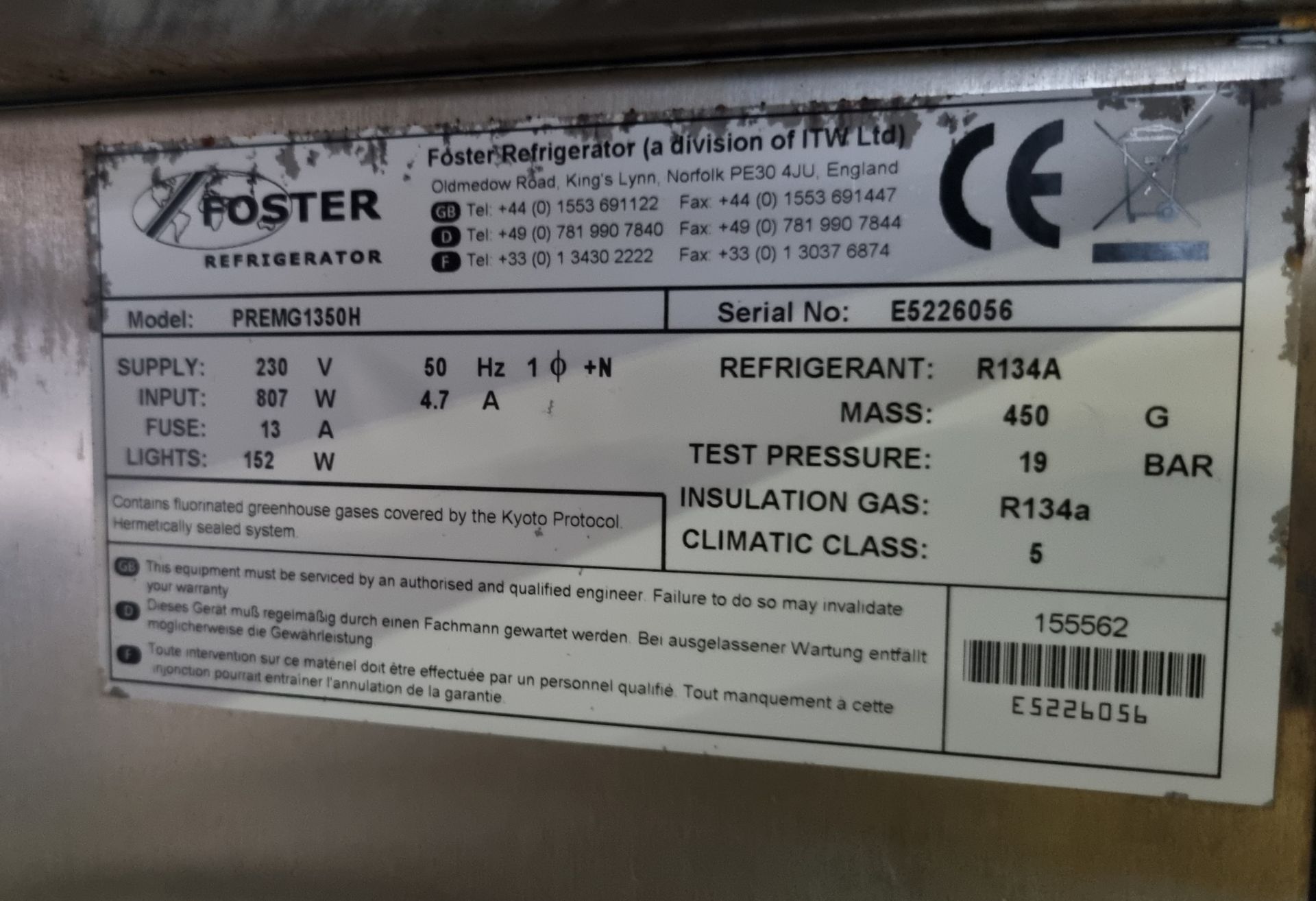 Foster PREMG 1350H double door upright fridge - L 150 x W 83 x H 208cm - Image 4 of 4