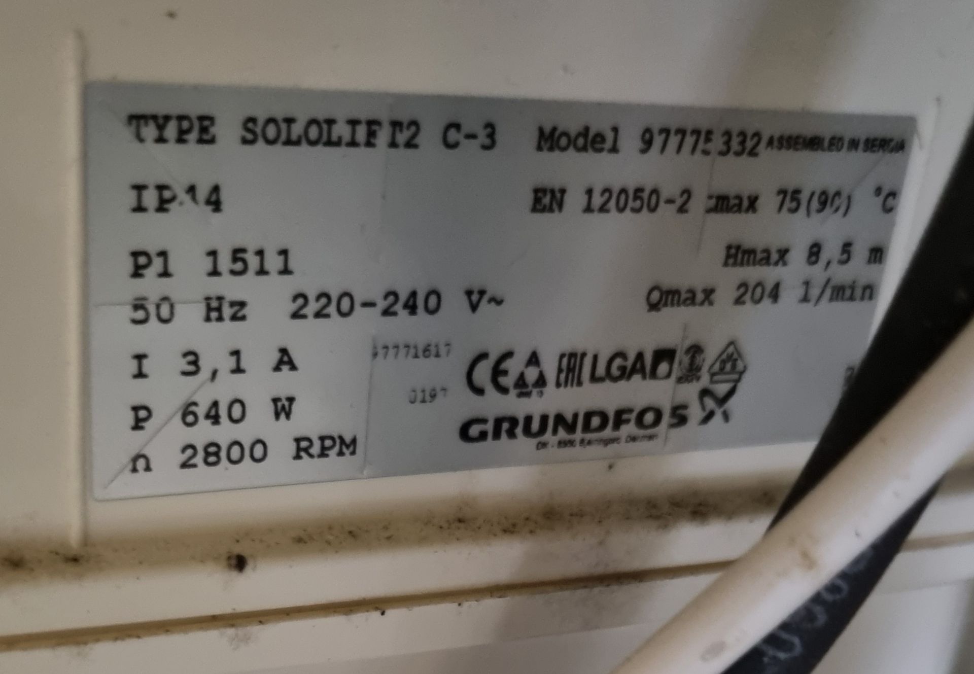 Grundfos - Sololift2 C-3 - Dishwasher, washing machine waste removal unit - 240V - Image 4 of 4