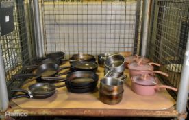 Catering equipment small and large frying pan, sauce pans, pan with lids