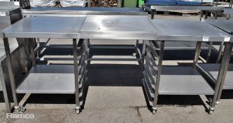 Stainless steel countertop with 7x tray rack - L 210 x W 70 x W 90cm