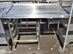 Stainless steel worktop with tray slots below on left and lip on right - W 110 x D 65 x H 95cm