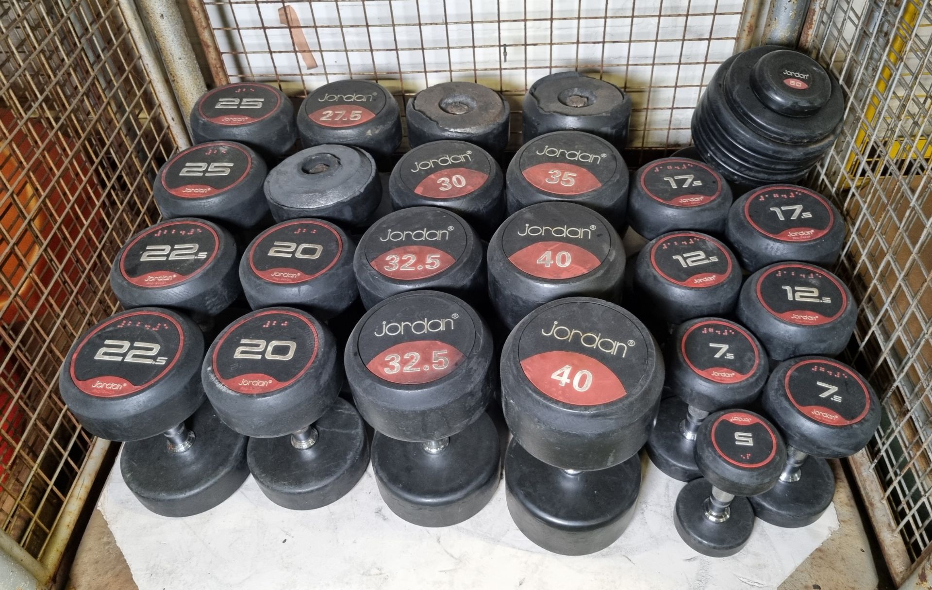 Jordan dumbbell weights ranging from 5Kg to 50Kg - some pairs incomplete - see pictures for weights - Image 2 of 4