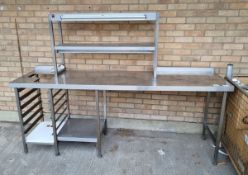 Stainless steel wall table with small under shelf and tray holder and 2-tier heated gantry - W 2300