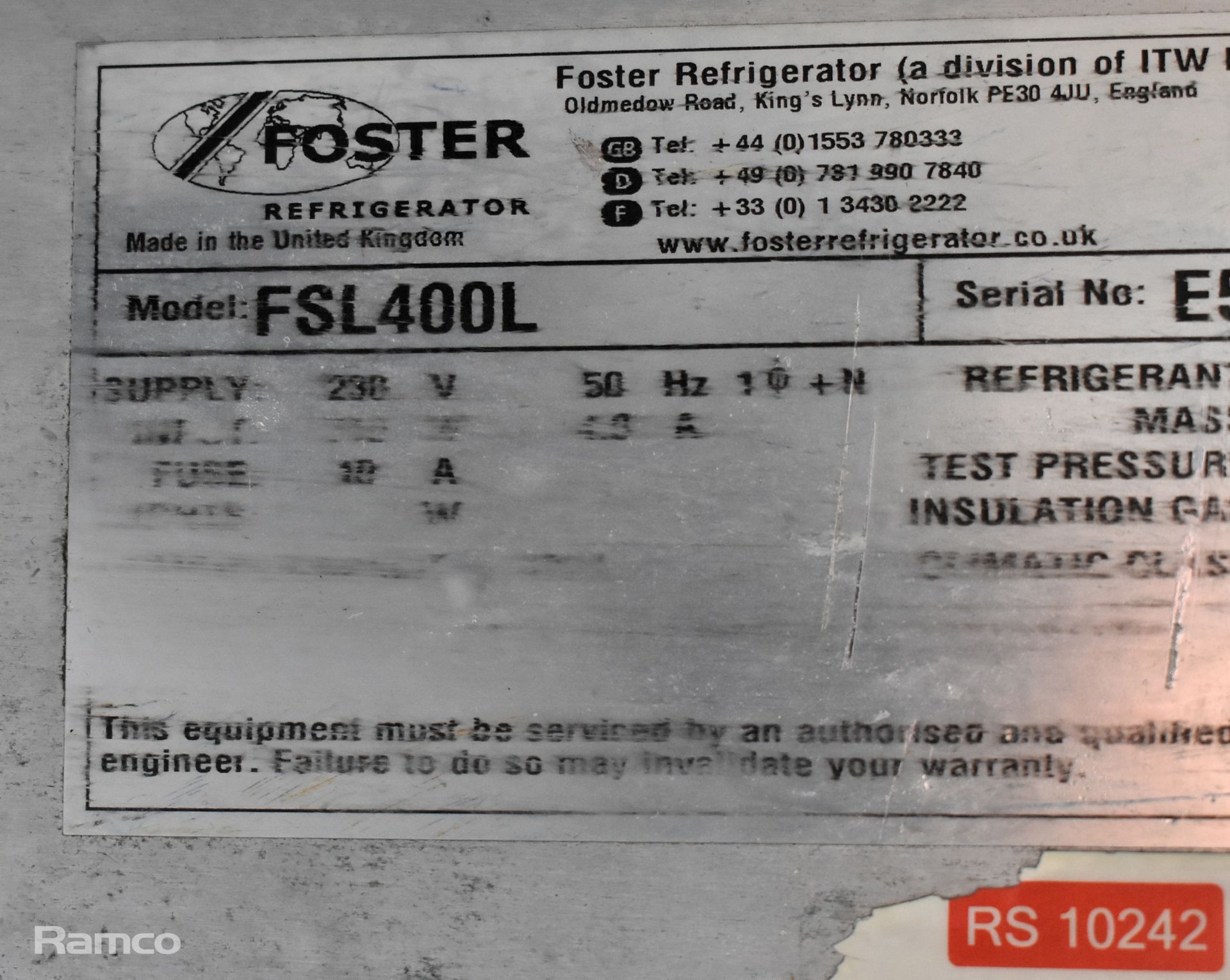 Foster FSL400L stainless steel single upright freezer 240V - W 600 x D 700 x H 1900 mm - Image 5 of 6