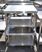 2x Stainless steel 2 tier trollies with upstand - dimensions: 70 x 70 x 55cm