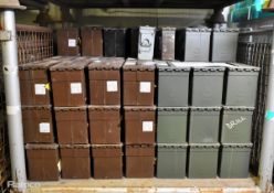 72x Metal ammo boxes - L 30 x W 16 x H 19cm, 2x Metal ammo boxes - L 28 x W 9 x H 20cm