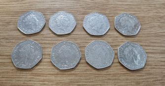 Collection of collectable Beatrix Potter 50p coins - 8 coins out of 15 from set