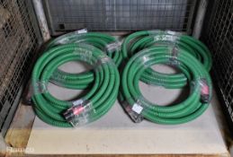 4x Green plastic 1 inch pipe assemblies with male and female couplings - approx length 5m