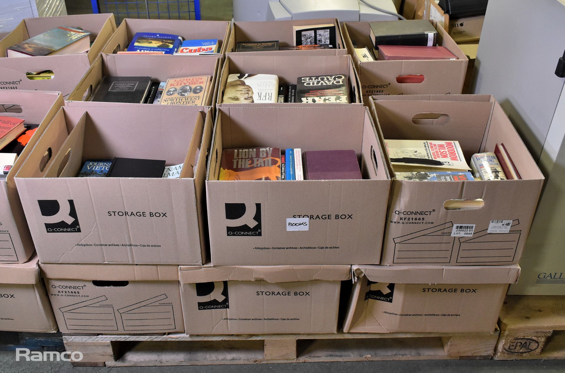 16x box files of Library books - military, politics, education, factual