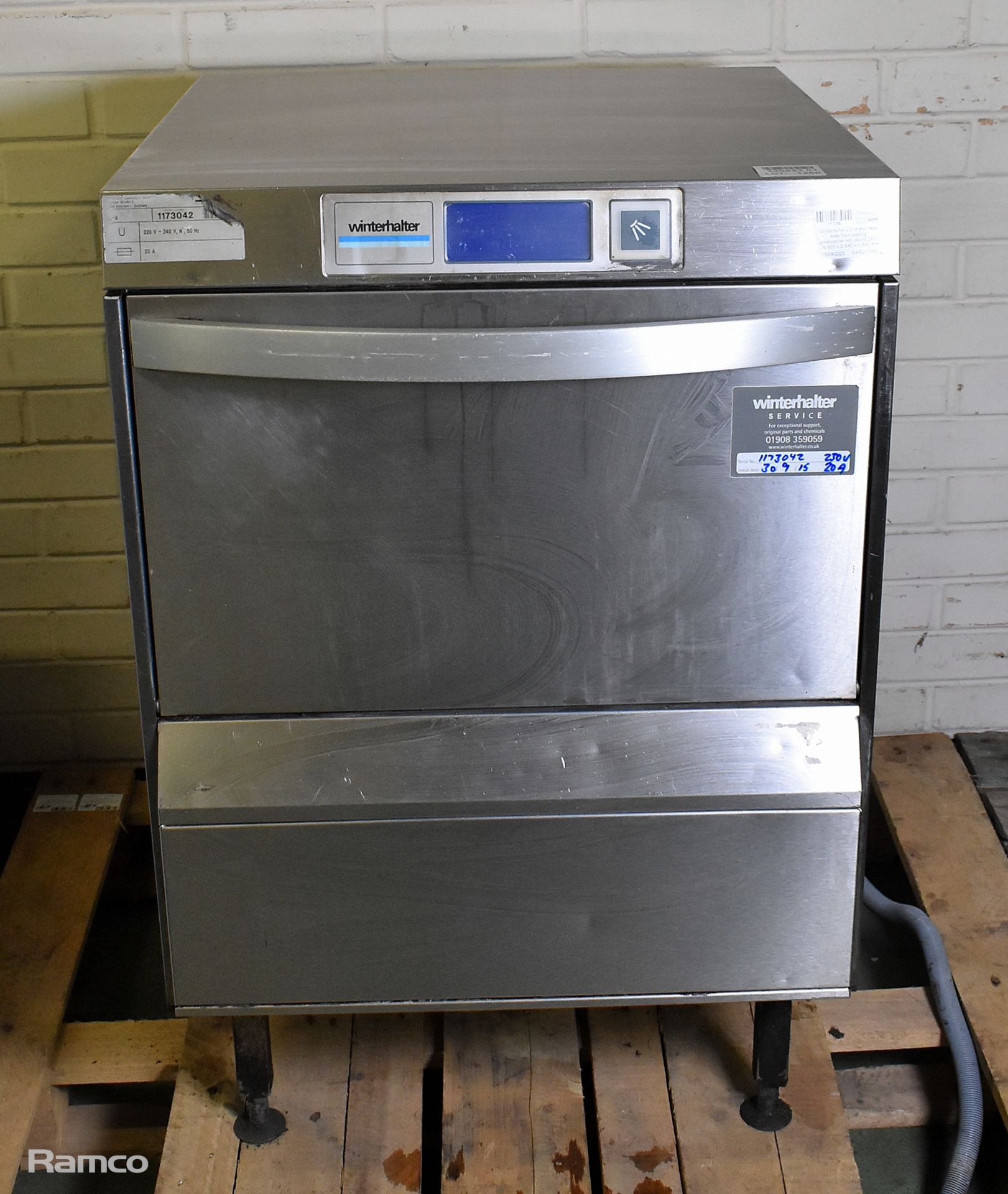Winterhalter UC-M stainless steel front loading glasswasher with stand 240V - W 600 x D 640 x H 940