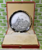 Silver coloured decorative plate with image of Fort Al-Jalali, Sultanate of Oman