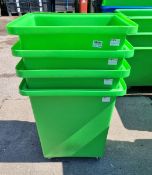 4x Green storage bins on castors - dimensions: 67 x 50 x 79cm