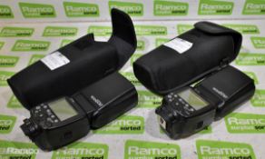 2x Canon Speedlite 600EX-RT mount flashes - with case