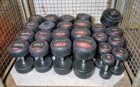 Jordan dumbbell weights ranging from 5Kg to 50Kg - some pairs incomplete - see pictures for weights