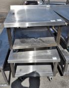 2x Stainless steel 2 tier trollies with upstand - dimensions: 70 x 70 x 55cm