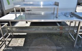 Stainless steel table with small sink bowl and upstand - dimensions: 225 x 70 x 95cm