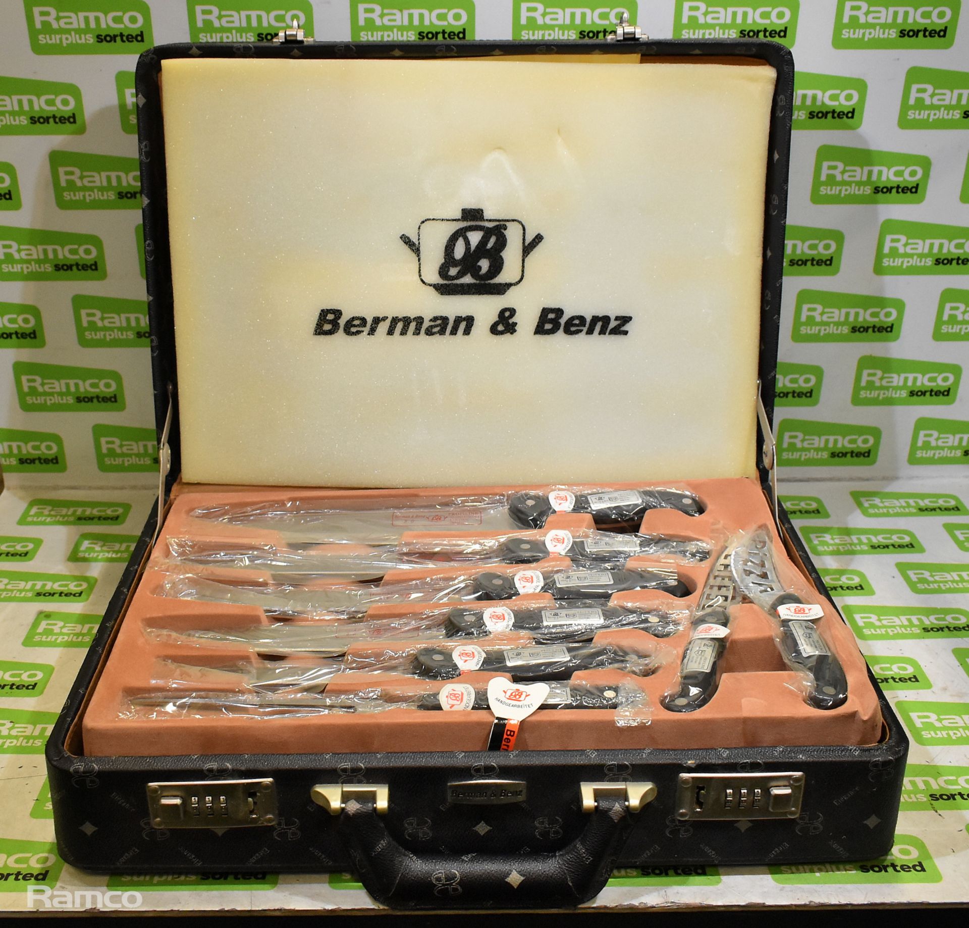 Berman & Benz kitchen knife set, utensil set in brief case