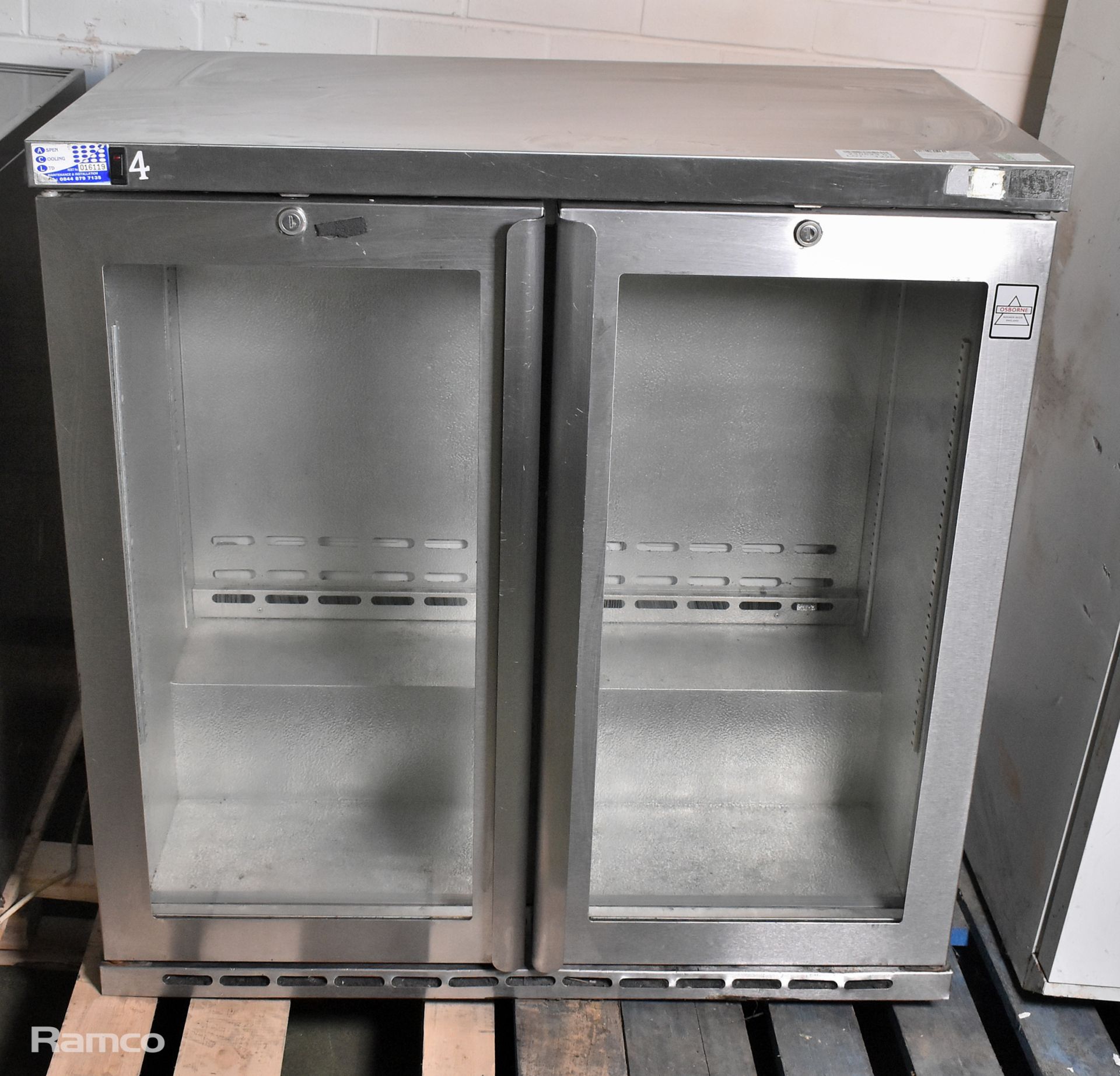 Osborne 250E, double door, undercounter fridge - W 900 x D 600 x H 900mm - missing shelves