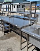Stainless steel worktop with 2 tier gantry - W 155 x D 75 x H 91(162)cm