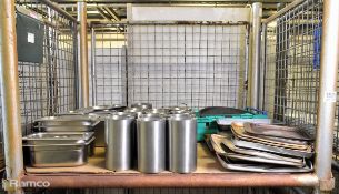 Catering stainless steel and tin, baking trays, bowls, dishes with lid, cylinders fry baskets
