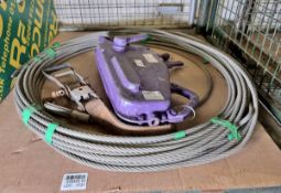 1.5T Tirfor winch & 1cm thick steel cable - approx 20M length