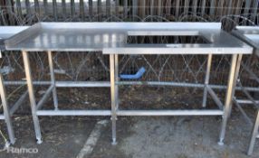 Stainless steel table with upstand and rectangular cut out - L 180 x W 70 x H 93cm