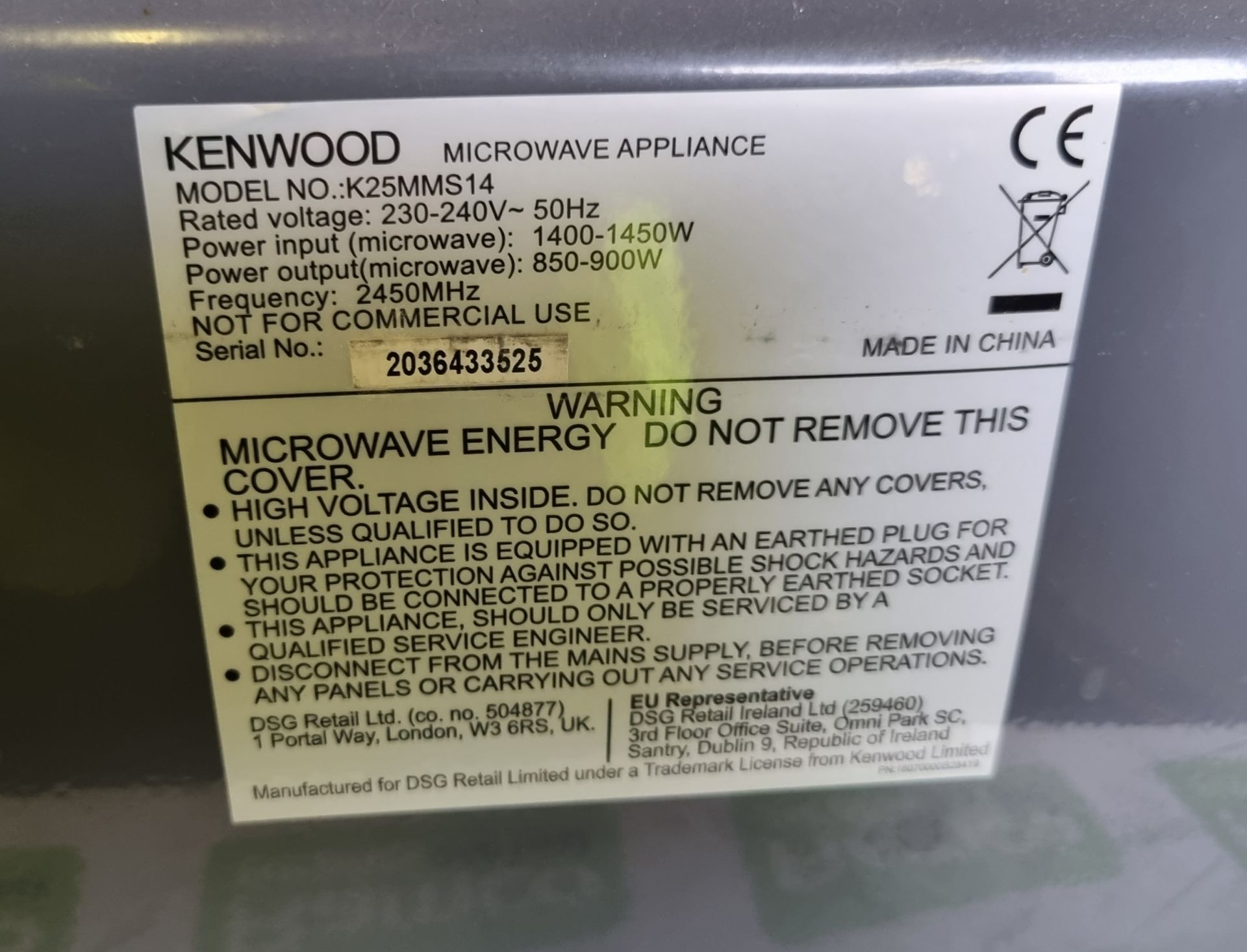 Kenwood K25MMS14 - silver 900W microwave oven - 230V - W 510 x D 430 x H 300 mm - Image 6 of 6