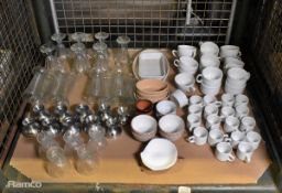 Catering steel and glass dessert dishes, cups, bowls, dishes