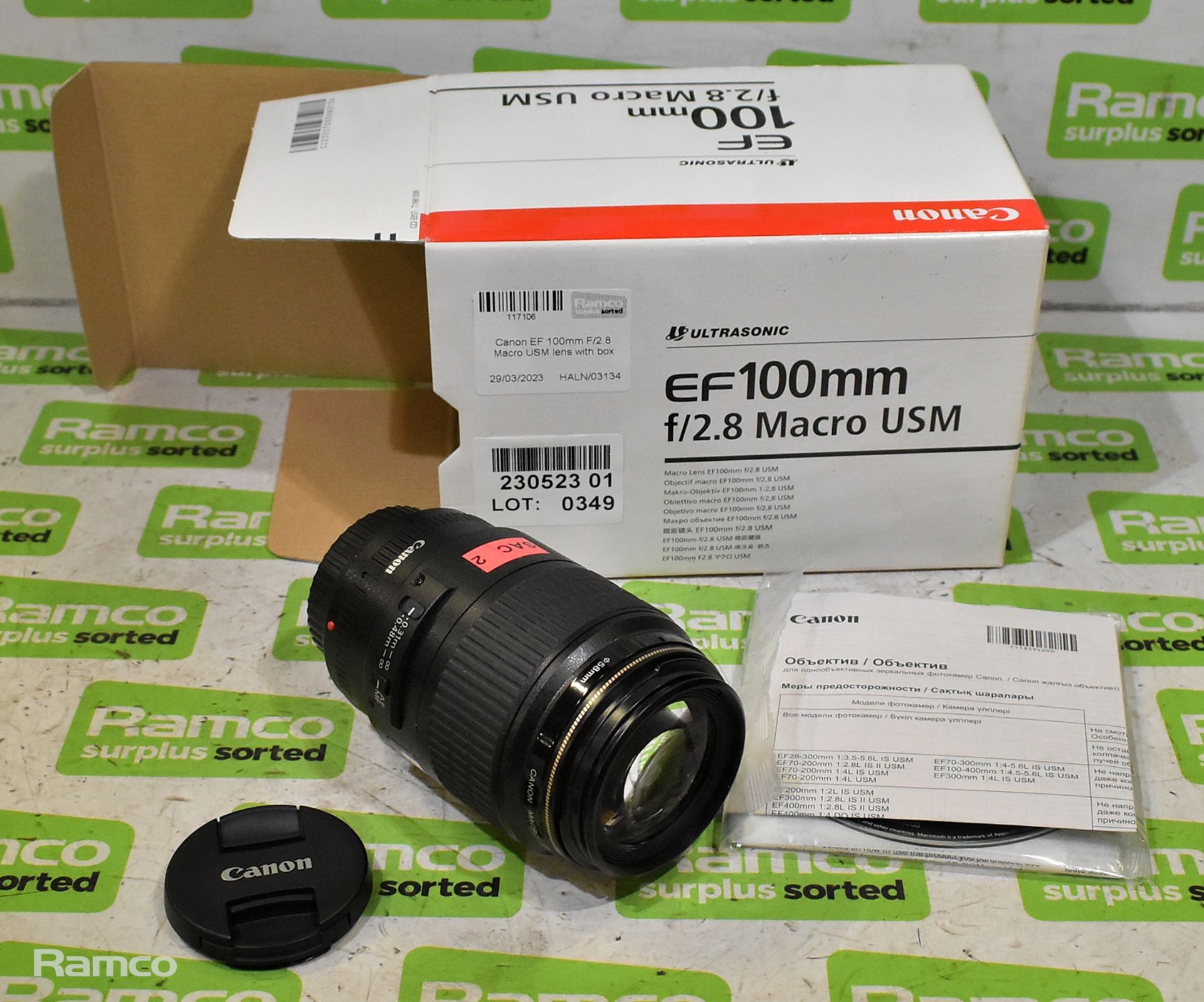 Canon EF 100mm F/2.8 Macro USM lens with box