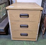 3 drawer wooden cabinet - 31x59x53cm - some damage to front