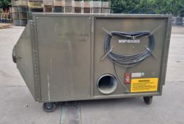 Mobile extraction unit with 4x 12 inch air hose ducting assemblies and elbow joint - L 2460 x W 1300