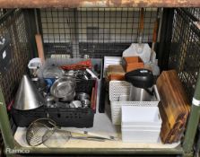 Catering Equipment - cutlery, utensils, wooden boards, sieves, drink dispenser flask, fry scoops