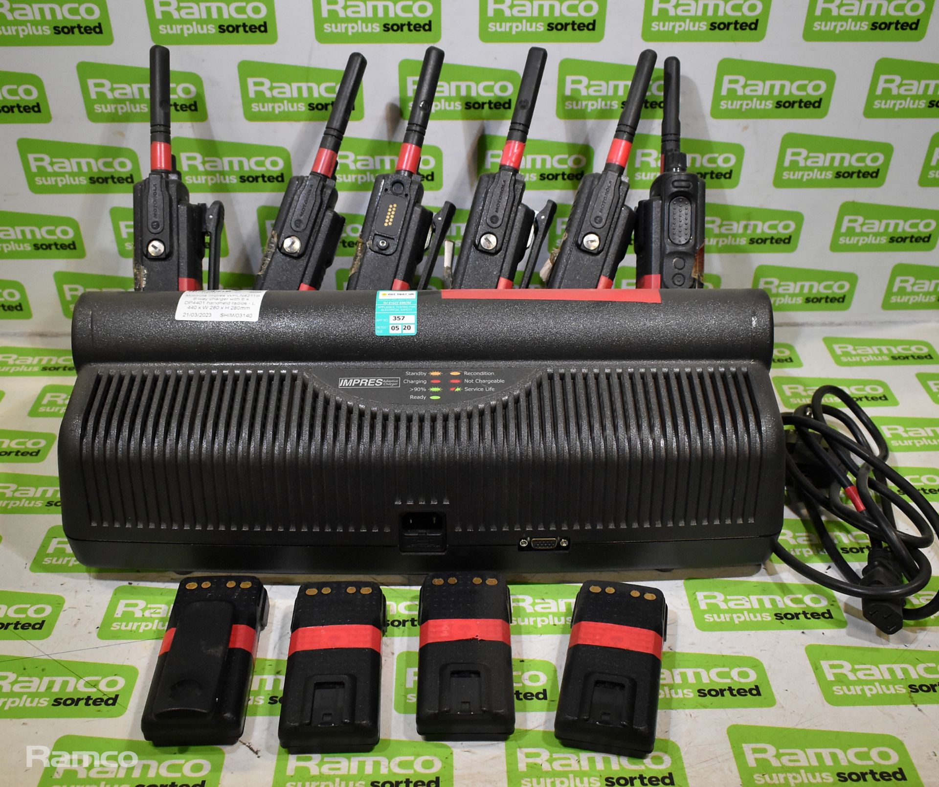 Motorola Impres WPLN4211B 6-way charger with 6 x DP4401 handheld radios - L 440 x W 280 x H 280mm