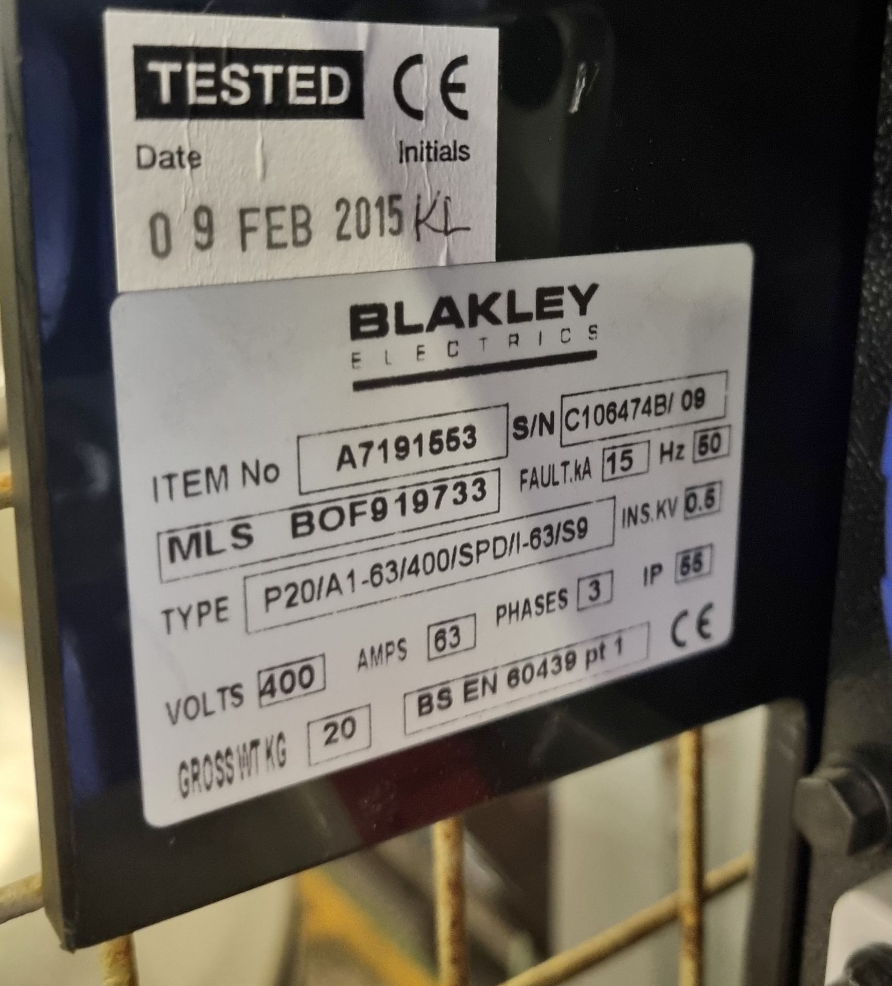 Blakley Electrics P20/A1-63/400/SPD/I-63/S6 power distribution box - 400V - 63A - 3ph - 50hz - Image 3 of 4