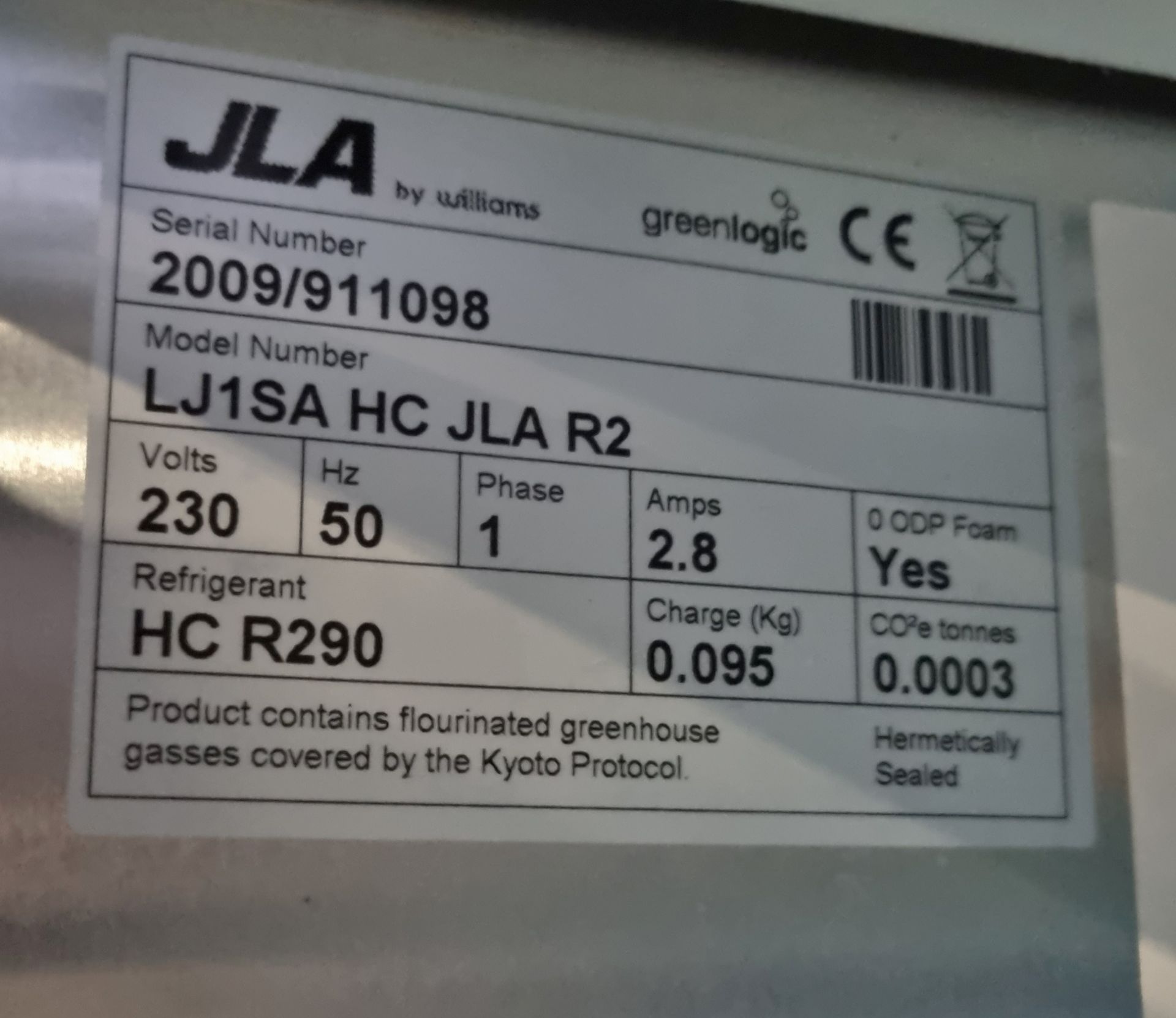 JLA LJ1SA HC - JLA - R2 upright stainless steel single door freezer - 468 ltr - W 730 x D 830 - Image 4 of 4