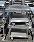 2x Stainless steel 2 tier trollies with upstand - dimensions: 70 x 70 x 55cm