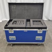 2x 16 input and output XLR stageboxes with multicore loom and mains cable in flight case on wheels