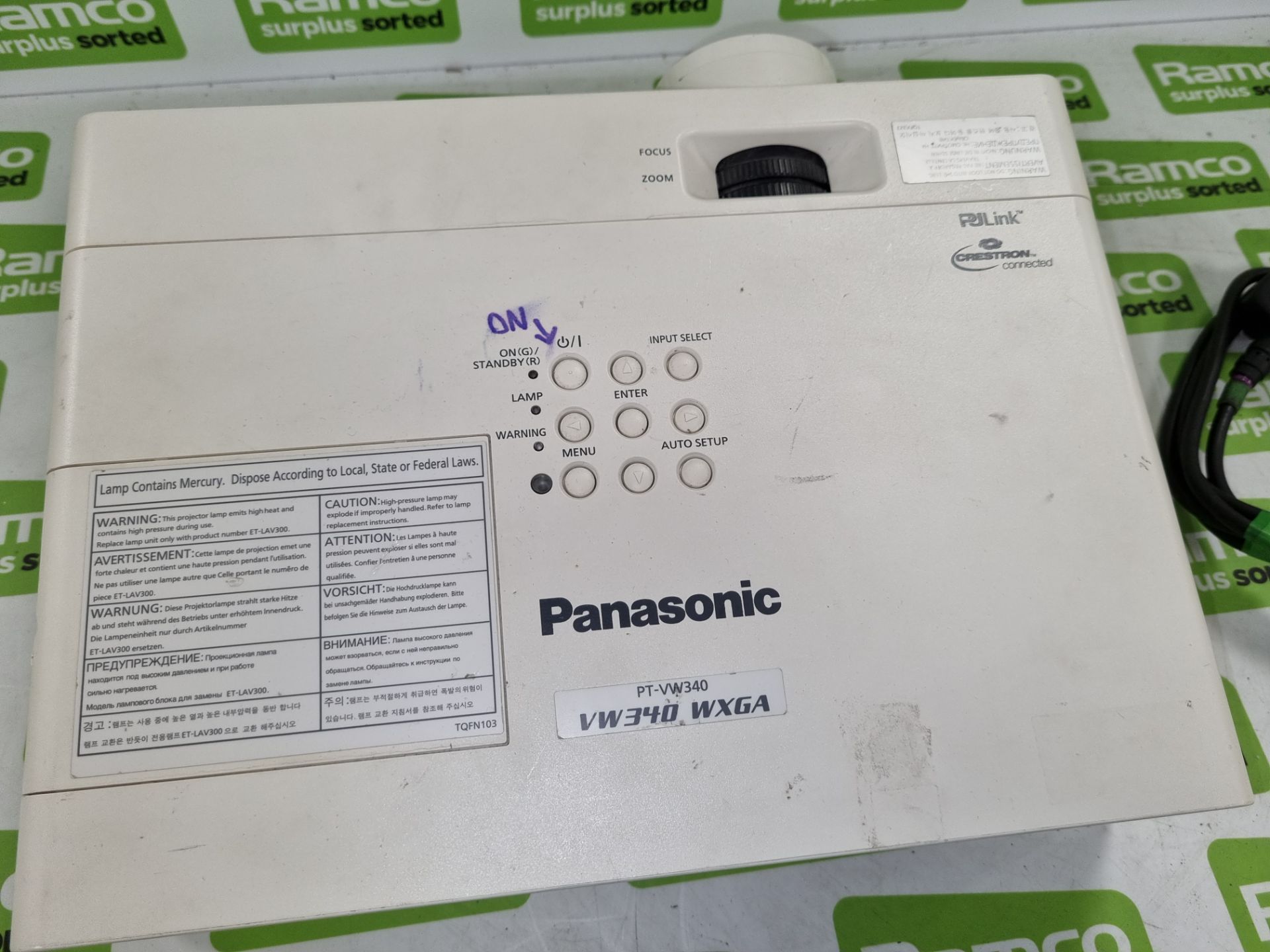 Panasonic PT-VW340z LCD projector - 3434 working hours - NO REMOTE - Image 2 of 4