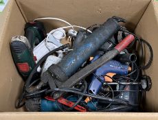 Powers tools - various pieces including drill, angle grinder, glue gun - AS SPARES OR REPAIRS