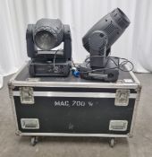 2x Martin Mac 700 wash lights with flight case - L 1200 x W 590 x H 740mm