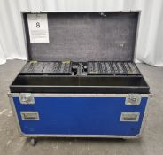 2x 32 input and output XLR stageboxes with multicore loom and mains cable in flight case on wheels